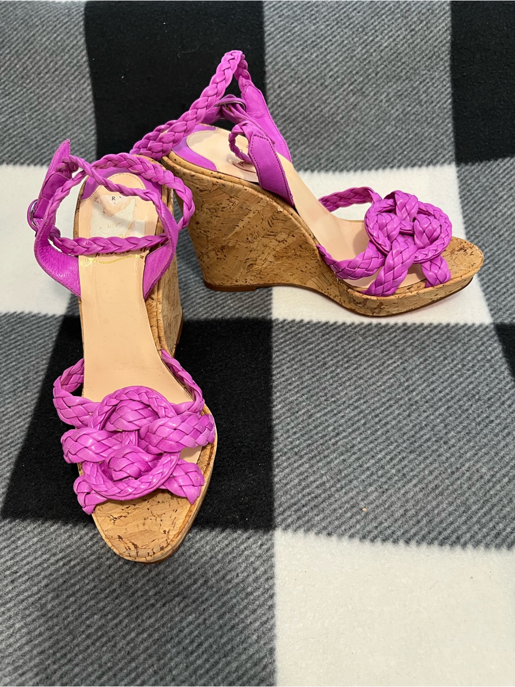 Christian Louboutin Marilou Purple Cork Wedge Ankle Strap Leather Sandal Sz 36